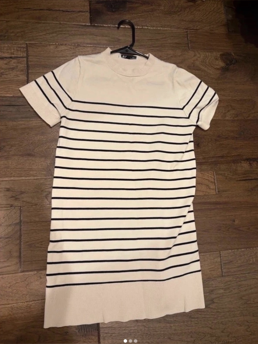 Zara Cream Knit Midi Dress with Black Stripes